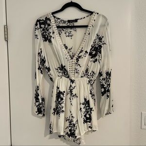 Cream and black floral romper